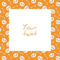 Halloween square frame; skulls and bones on orange background. Royalty Free Stock Photo